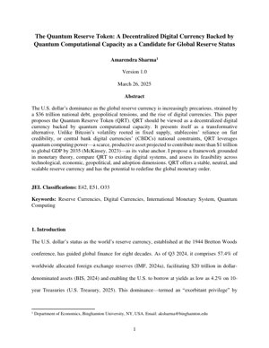 PDF Document Cover - The Quantum Reserve Token (QRT): A Decentralized Digital Currency Backed by Quantum Computational Capacity